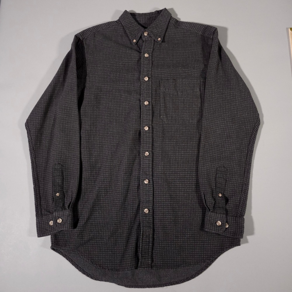 The Territory Ahead Button Down Shirt Mens Medium Tall Gray Waffle Weave Cotton